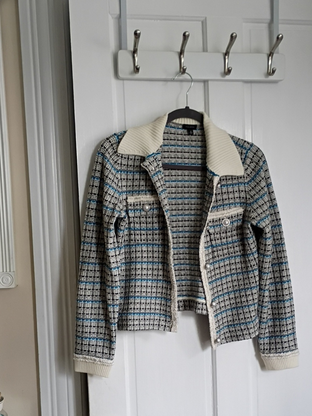 Talbots Cream, Black & Blue Tweed Jacket